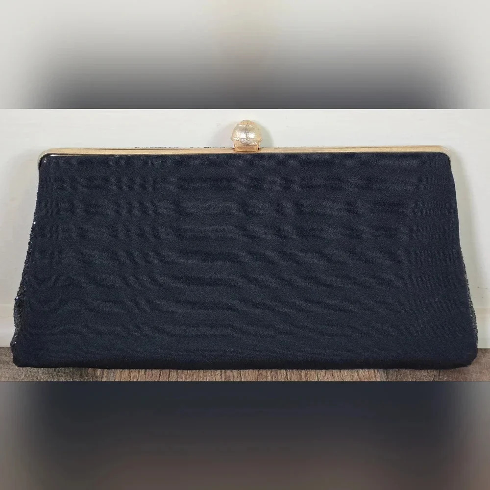 Beautiful Vintage Sparkly Black Glitter Clutch Purse Wristlet - Picture 4 of 7